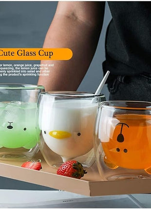 Duck Mug Cute Mugs Glass Double Wall Insulated Glass Espresso Cup, Coffee Cup, Tea Cup, Milk Cup,Kawaii Gift for Office and Personal Birthday Christmas (Duck)