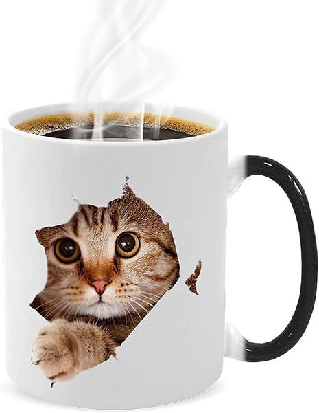 Caliamary Heat Changing Cat Mug - Funny Ceramic Coffee Cup, 11 oz Heat Sensitive Color Changing, Cute Xmas Gift for Women Men Kids