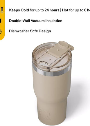 RTIC 20oz Essential Tumbler with Lid, Ceramic Lined, Insulated, Stainless Steel, Metal, Double Wall Vacuum-Insulation, Travel Cup for Iced Coffee, Tea, Hot and Cold Drink, Beach