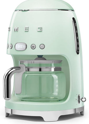 Smeg 50's Retro Style Aesthetic Drip Coffee Machine with 10 Cup Glass Carafe, Auto Start Feature, Keep Warm Plate, and Two Coffee Strength Settings (Pastel Green)