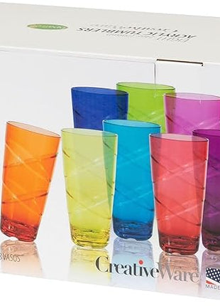 CreativeWare Circus Set of 8, 24 Ounces Tumbler Set, 24 oz, Multicolor (CIR08MULTI)