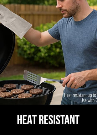 GORILLA GRIP BPA-Free Soft Silicone Oven Mitts, Heat Resistant and Waterproof Cooking Gloves, Thick Cotton Lining, Flexible Gripping for Baking Grilling, Kitchen Potholders Set of 2, 12.5x8.3, Almond