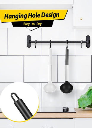 Pack of 2 Ladle Spoon,Silicone Large Spoon for Soup,Non Stick Kitchen Utensils with High Heat Resistant,BPA Free Perfect Kitchen Tools for Cooking, Stirring,Serving Soups (BLACK-WHITE)