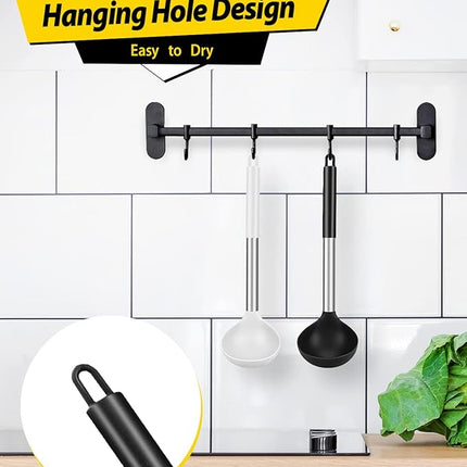 Pack of 2 Ladle Spoon,Silicone Large Spoon for Soup,Non Stick Kitchen Utensils with High Heat Resistant,BPA Free Perfect Kitchen Tools for Cooking, Stirring,Serving Soups (BLACK-WHITE)