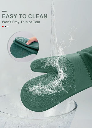 sungwoo Silicone Oven Mitts, Heat Resistant Oven Gloves with Quilted Liner Non-Slip Textured Grip Perfect for BBQ, Baking, Cooking and Grilling - 1 Pair 13.8 Inch Midnight Green
