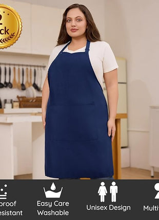 2 Pcs Plus Size Chef Apron, Unisex Professional Apron with 2 Pockets for Cooking, Work, Baking (Larger Size)