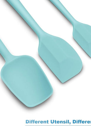 Silicone Spatula 3-piece Set, Ergonomic Handle High Heat-Resistant Spatulas, Non-stick Rubber Spatulas with Stainless Steel Core, Aqua Sky