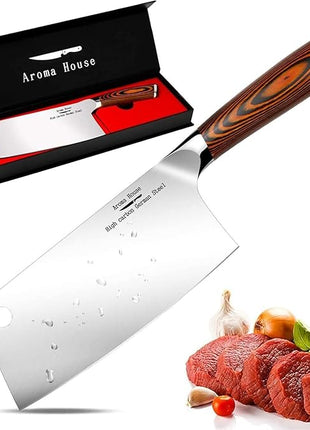 Cleaver Knife Ultra Sharp Meat Cleaver 7 inch Butcher Knife. High Carbon German Stainless Steel Chef Knives for Kitchen and Restaurant