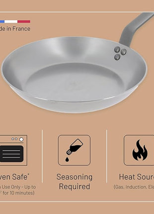 De Buyer MINERAL B Carbon Steel Omelette Pan - 11” Diameter, 8.3” Cooking Surface - PFAS, PFOA & PFOS Free - Made in France