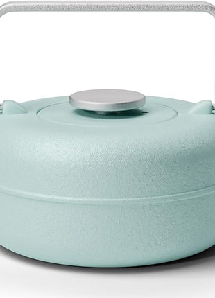 Toptier Teapot with Removable Infuser, Cast Iron Tea Kettle Stovetop Safe, Solid Geometry Cylinder Design Tea Pot Coated with Enameled Interior for 27 Ounce (800 ml), Babyblue