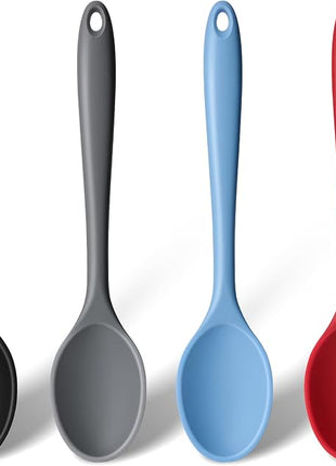 HAKSEN 4PCS Silicone Spoons for Cooking, 10.8'' Heat Resistant Mixing Spoons for Nonstick Cookware, Silicone Kitchen Utensils for Baking Stirring Serving Food, Sturdy and Durable
