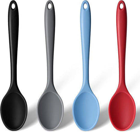HAKSEN 4PCS Silicone Spoons for Cooking, 10.8'' Heat Resistant Mixing Spoons for Nonstick Cookware, Silicone Kitchen Utensils for Baking Stirring Serving Food, Sturdy and Durable