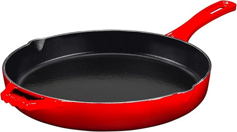 Bruntmor 12-Inch Enameled Cast Iron Skillet - Pre-Seasoned Frying Pan for Cooking, Grilling, and Baking - Smooth Nonstick Cast Iron Pan - Oven Safe and Durable Cookware for Versatile Use - Red