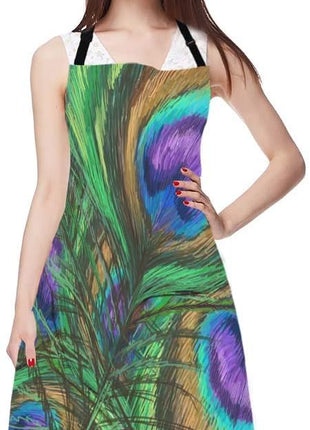 EKOBLA Peacock Feathers Aprons Animal Beautiful Colorful Digital Paint Shiny Green Purple Waterproof Resistant Chef Cooking Kitchen BBQ Adjustable Aprons for Women Men 27x31 Inch