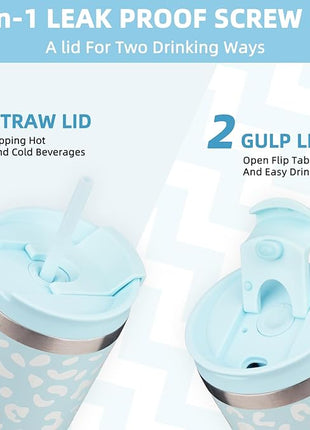BJPKPK 22oz Tumbler With lid And Straw Stainless Steel Travel Coffee Mug Insulated Tumblers Cups,Light Blue Leopard