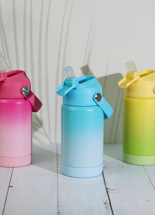 BJPKPK Insulated Water Bottle with Straw Lid, 12oz Thermo Water Bottles, Flex Handle & Non-slip Boot, BPA Free Leak Proof Stainless Steel Metal Thermo, Tumblers, Cups,Rose Pink