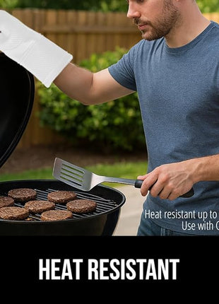 GORILLA GRIP BPA-Free Soft Silicone Oven Mitts, 14.5x8.3, Heat Resistant and Waterproof Cooking Gloves, Thick Cotton Lining, Flexible Gripping for Baking Grilling, Kitchen Potholders Set of 2, White