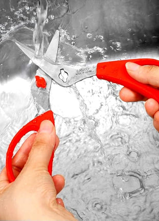 CANARY Japanese Kitchen Shears with Cutter 7.5" Offset Angled Blade, Made in JAPAN, Dishwasher Safe Come Apart Blade, All-Purpose Detachable Kitchen Scissors, Rust Proof Japanese Stainless Steel, Red