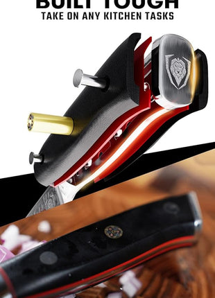 Dalstrong Chef Knife - 10.25 inch Blade - Shogun Series ELITE - Damascus - Japanese AUS-10V Super Steel - G10 Black Handle - Razor Sharp Kitchen Knife - Hammered Finish - Chef's Knife - Sheath