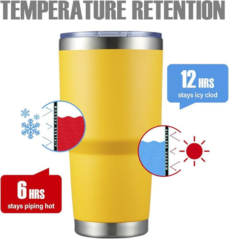 MEWAY 30oz Insulated Tumbler With Lids and Straws,Stainless Steel Double Vacuum Coffee Tumbler Cup, Brush, Durable Powder Coated Coffee Cup for Cold & Hot Drinks, Office, Travel(Yellow,8 PACK)