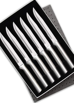 Rada Cutlery 6-Piece Utility/Steak Knife Gift Set (S06), Stainless Steel Hollow Ground Blades, Made in USA, Black Handles