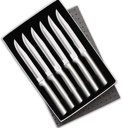 Rada Cutlery 6-Piece Utility/Steak Knife Gift Set (S06), Stainless Steel Hollow Ground Blades, Made in USA, Black Handles