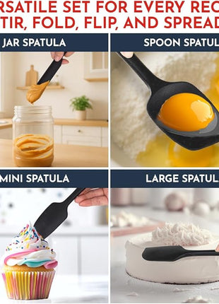 4-Piece Black Baking Spatula Set - Holiday Baking Essentials, Rubber Spatulas Silicone Heat Resistant, BPA-Free - Spatula Set for Nonstick Cookware - Silicone Baking Utensils