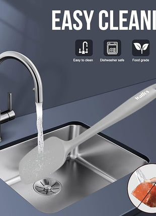 Walfos Silicone Spatula Set (7pcs) - 600℉ Heat Resistant Silicone Scraper Spatulas with Stainless Steel Core, Non Stick Flexible Rubber Spatula for Cooking, Baking and Mixing, Gray