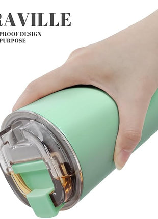 Puraville Insulated Tumblers with Lid, 14 oz Travel Coffee Mug Stainless Steel Vacuum Cup, Leak Proof Reusable Double Walled Coffee Tumbler for Iced and Hot Drinks, Green