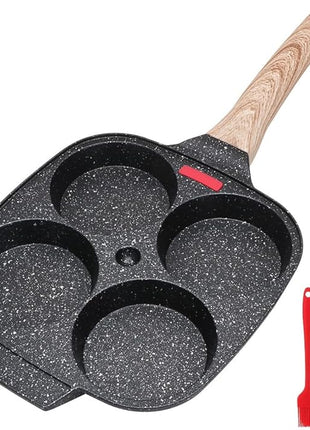 Egg Frying Pan, Fried Egg Pan Nonstick 4 Cups Pancake Pan Aluminium Alloy Cooker for Breakfast, Egg Pan Suitable for Gas & Induction (Black)