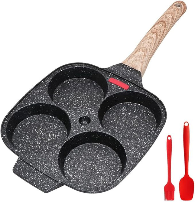 Egg Frying Pan, Fried Egg Pan Nonstick 4 Cups Pancake Pan Aluminium Alloy Cooker for Breakfast, Egg Pan Suitable for Gas & Induction (Black)