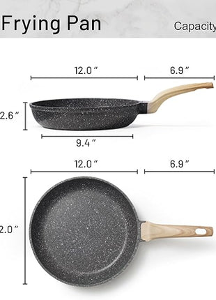 CAROTE Non Stick Frying Pan Skillet, Omelet Pan, Healthy Non Toxic Granite Chef Pan, Induction Compatible Egg Frying Pan with Heat-Resistant Handle, PFOA-Free,Black, 12"