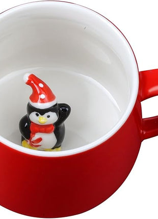 Surprise 3D Coffee Mug Animal Inside 12 oz with Penguin,Cute Cartoon Handmade Ceramics Cup,Christmas Birthday Surprise for Friends Family or Kids (Penguin)