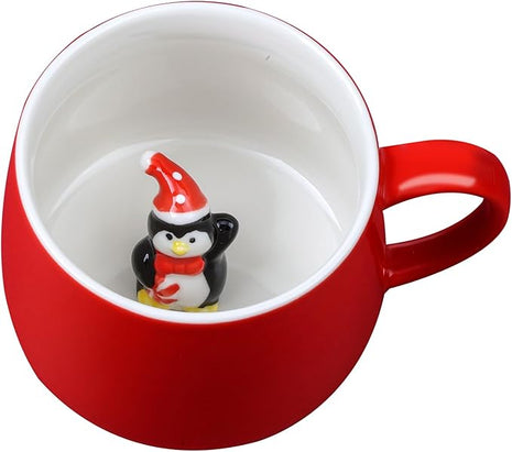 Surprise 3D Coffee Mug Animal Inside 12 oz with Penguin,Cute Cartoon Handmade Ceramics Cup,Christmas Birthday Surprise for Friends Family or Kids (Penguin)