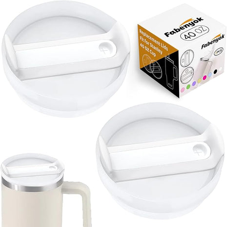 40 OZ Tumbler Lid Replacement Fit for Stanley Cup, 2 Pack Clear Replacement Lids Fit for Stanley Travel Tumbler, Spill Proof Tumbler Covers for Stanley Cup Accessories (Opaque - White)