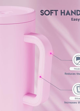 Meoky 40 oz Tumbler with Handle and Straw: Stainless Steel Insulated Tumbler with Lid and Straw - 100% Leak Proof Tumbler for Car Cup Holders - Travelers Commuters Workers, Pink