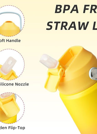 BJPKPK Insulated Water Bottle with Straw Lid, 18oz Thermo Water Bottles with Soft Nozzle, Flex Handle & Non-slip Boot, BPA Free Leak Proof Stainless Steel Metal Thermo, Tumblers, Cups,Rainbow