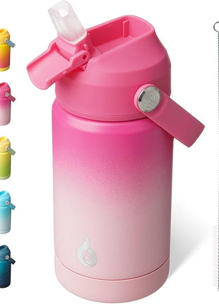 BJPKPK Insulated Water Bottle with Straw Lid, 12oz Thermo Water Bottles with Soft Nozzle, Flex Handle & Non-slip Boot, BPA Free Leak Proof Stainless Steel Metal Thermo, Tumblers, Cups,Cherry