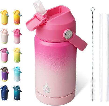 BJPKPK Insulated Water Bottle with Straw Lid, 12oz Thermo Water Bottles with Soft Nozzle, Flex Handle & Non-slip Boot, BPA Free Leak Proof Stainless Steel Metal Thermo, Tumblers, Cups,Cherry