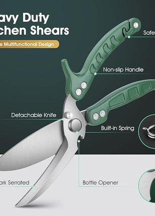 DRAGON RIOT Heavy Duty Poultry Shears - A Must Have Kitchen Shears for Chicken and Meat Cutting - Dishwasher Safe and Stainless Food Kitchen Scissors for Thanksgiving(Green)