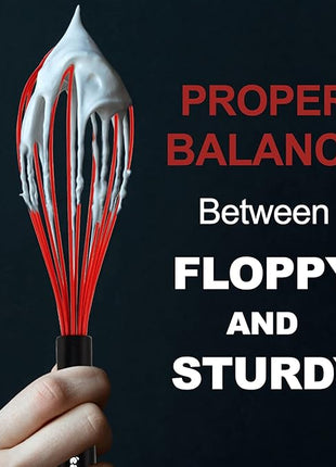 Anaeat Silicone Kitchen Whisk Set of 4, Perfect for Non-Stick Cookware, Milk and Egg Beater Blender for Whisking, Cooking, Baking, Beating - 11'' Flat Whisk and 8.5''+10.5''+12'' Balloon Whisks (Red)