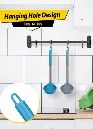 Pack of 2 Ladle Spoon,Silicone Large Spoon for Soup,Non Stick Kitchen Utensils with High Heat Resistant,BPA Free Perfect Kitchen Tools for Cooking, Stirring,Serving Soups (GREY-BLUE)