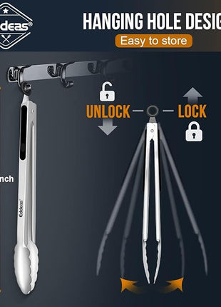 Grill Tongs, 17 Inch Extra Long BBQ Tongs, Heat Resistant 600 Degrees Stainless Steel tongs, Kitchen Metal Locking Tongs for Cooking, Grilling, Outdoor Barbecue