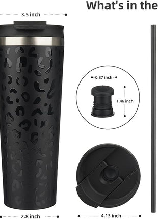 BJPKPK 26oz Insulated Tumbler With lid And Straw Stainless Steel Tumblers Travel Coffee Mug Reusable Thermal Cup,Black Leopard