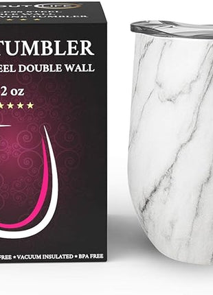 CHILLOUT LIFE 12 oz Stainless Steel Wine Tumbler with Lid - Double Wall Vacuum Insulated Wine Cup Glass Keeping Cold & Hot for Coffee, Champagne, Cocktails, Ice Cream