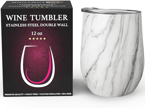 CHILLOUT LIFE 12 oz Stainless Steel Wine Tumbler with Lid - Double Wall Vacuum Insulated Wine Cup Glass Keeping Cold & Hot for Coffee, Champagne, Cocktails, Ice Cream