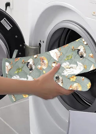 Oven Mitts Cotton Fashion Cute Teal Design 1pair Heat Resistant Oven Gloves Safe Cooking Baking Grilling Barbecue Machine Washable Pot Holders (Teal)