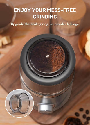 SHARDOR Electric Super Silent Blade Coffee Grinder, Timed Grind Control Rotary Knob, Adjustable Coarse to Fine for Coffee Beans, Spices & Herbs, with 1 Removable Stainless Steel Bowl,Light Gray
