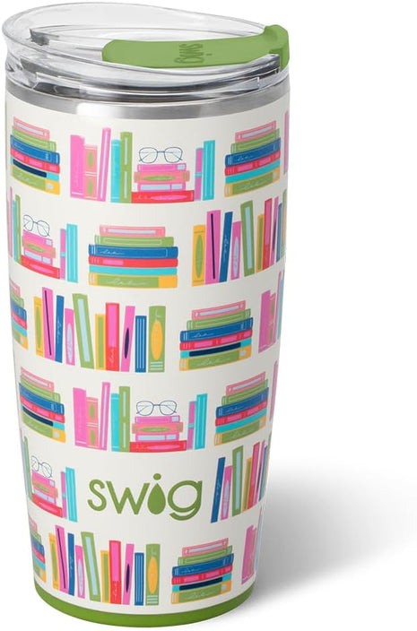 Swig Life 22oz Insulated Tumbler, Travel Coffee Tumbler with Lid, Cup Holder Friendly Travel Coffee Mug, Stainless Steel, 22 oz Tumblers, Reusable Insulated Mug with Lid (Book Club)