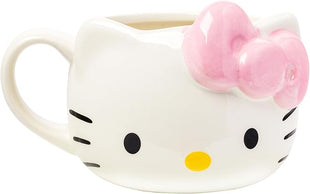 Silver Buffalo Sanrio Hello Kitty Pink Bow Ceramic 3D Sculpted Mug, 20 Ounces